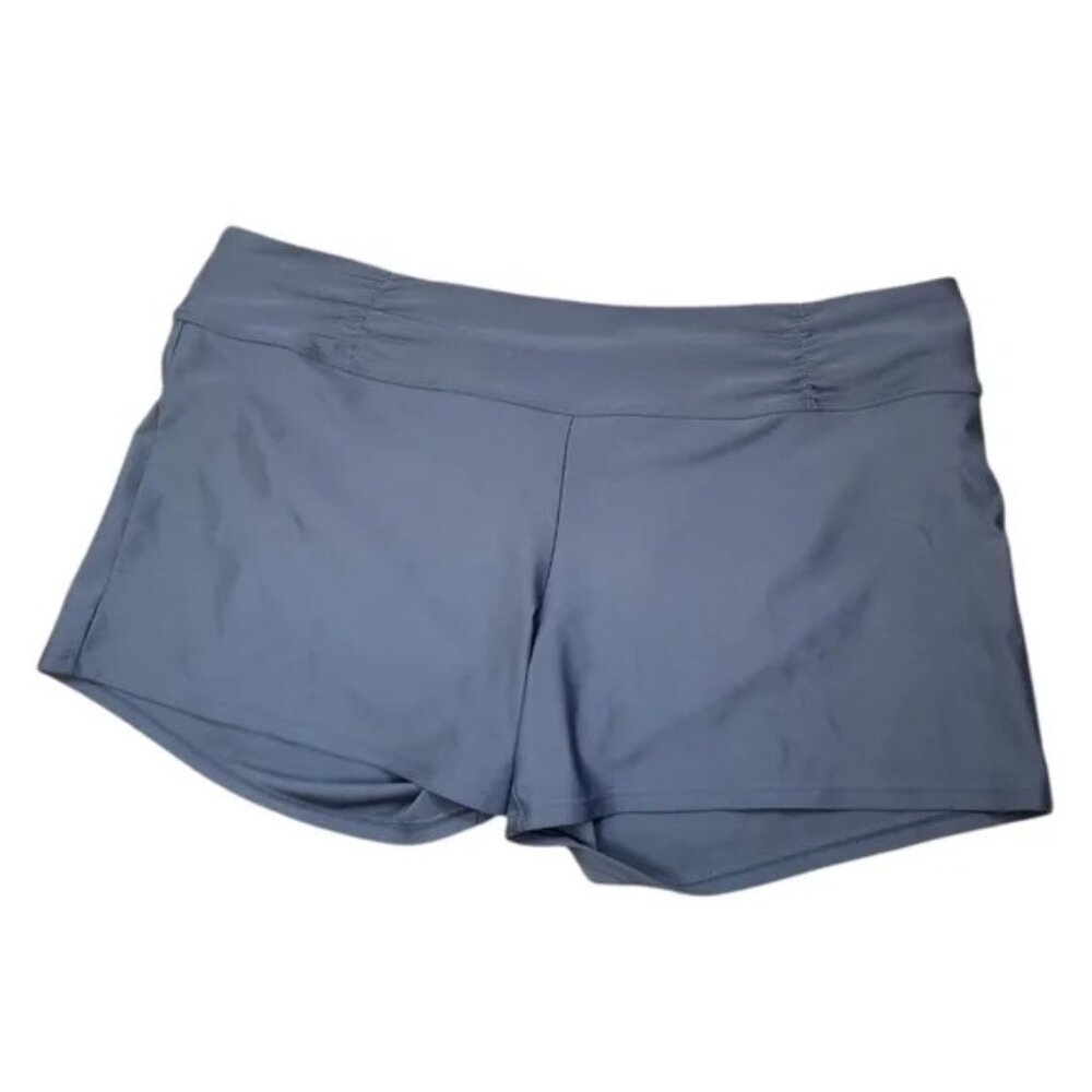 Athleta Shirred Band Gray Drawstring Swim Shorts